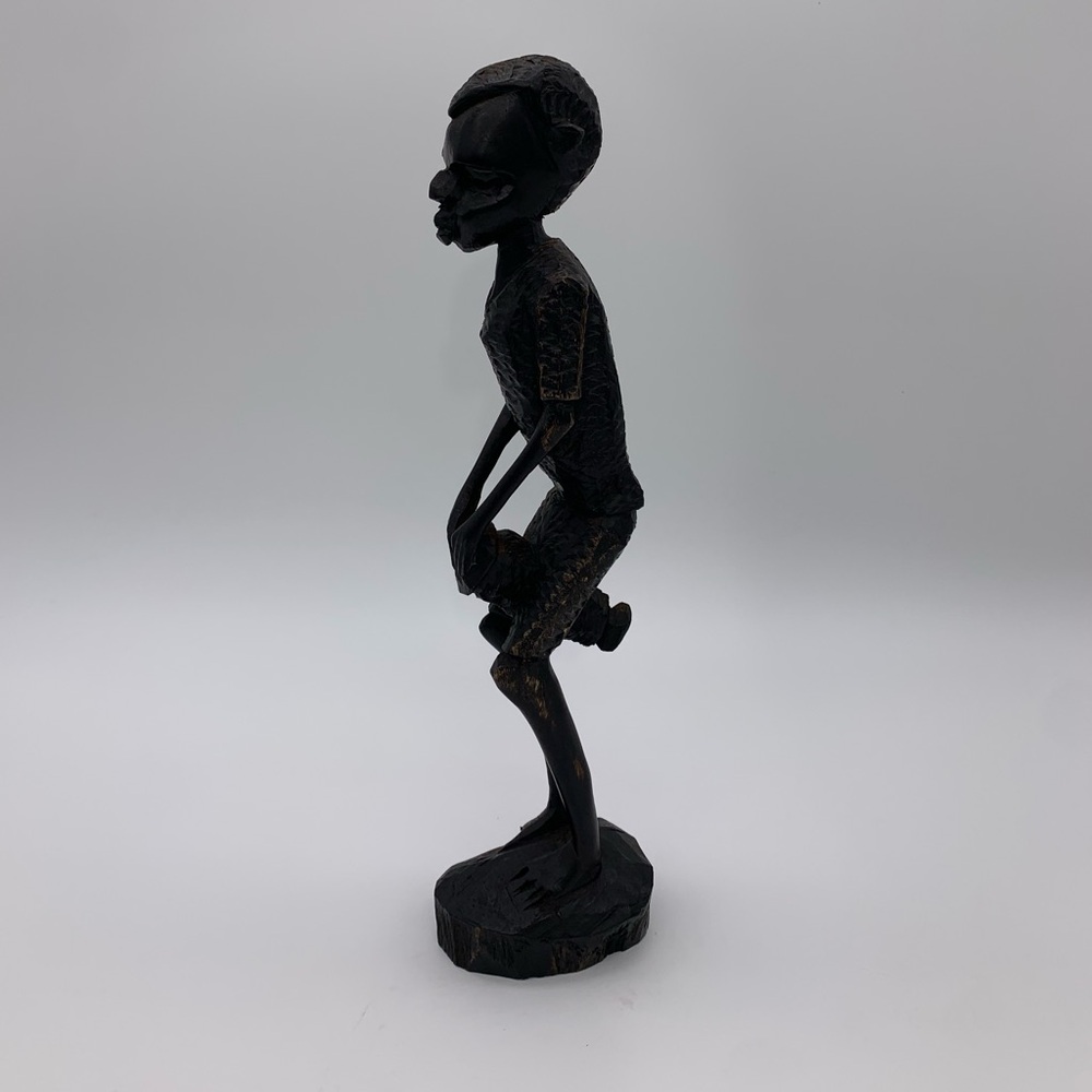Vtg. African Ebony Makonde Art Drummer Sculpture Tribal Folk Art Wood Carved 10”